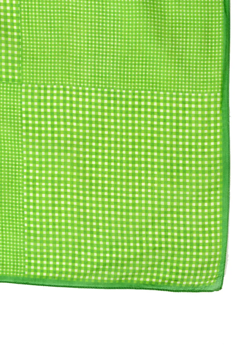1980s Echo Green & White Checked Large Cotton Scarf