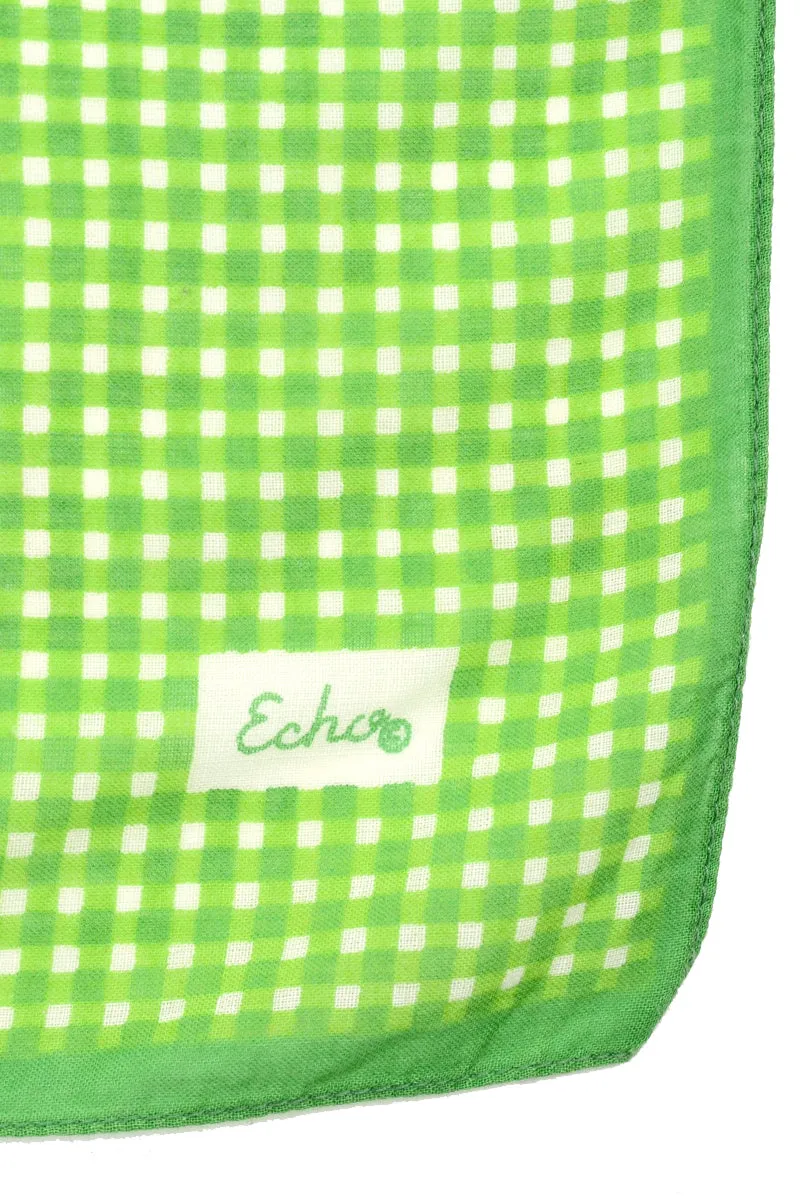 1980s Echo Green & White Checked Large Cotton Scarf