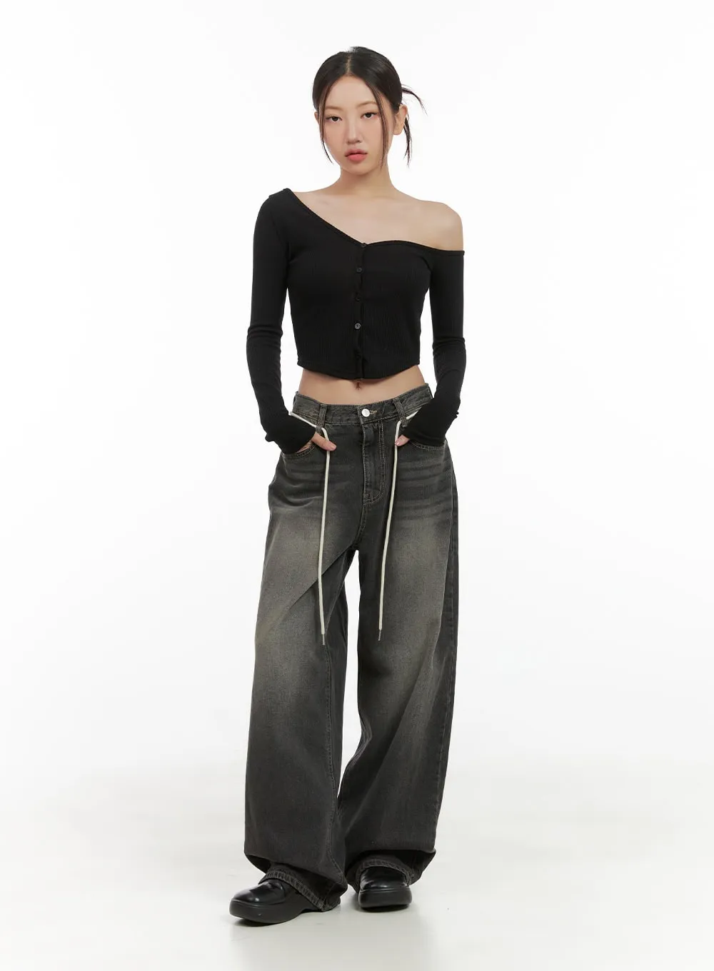 Abby Drawstring Baggy Jeans CG423