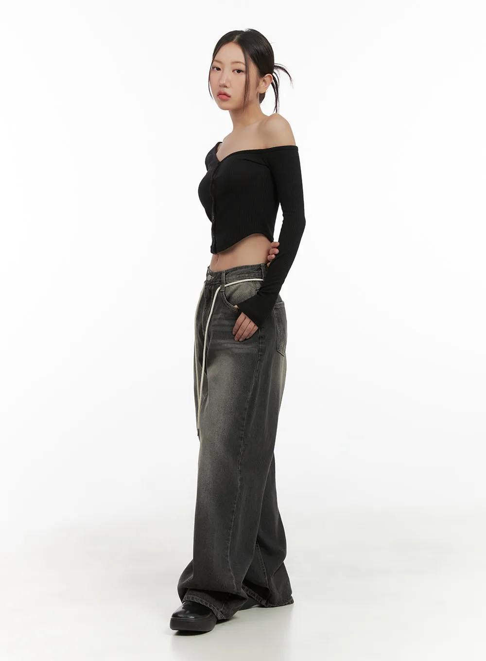 Abby Drawstring Baggy Jeans CG423