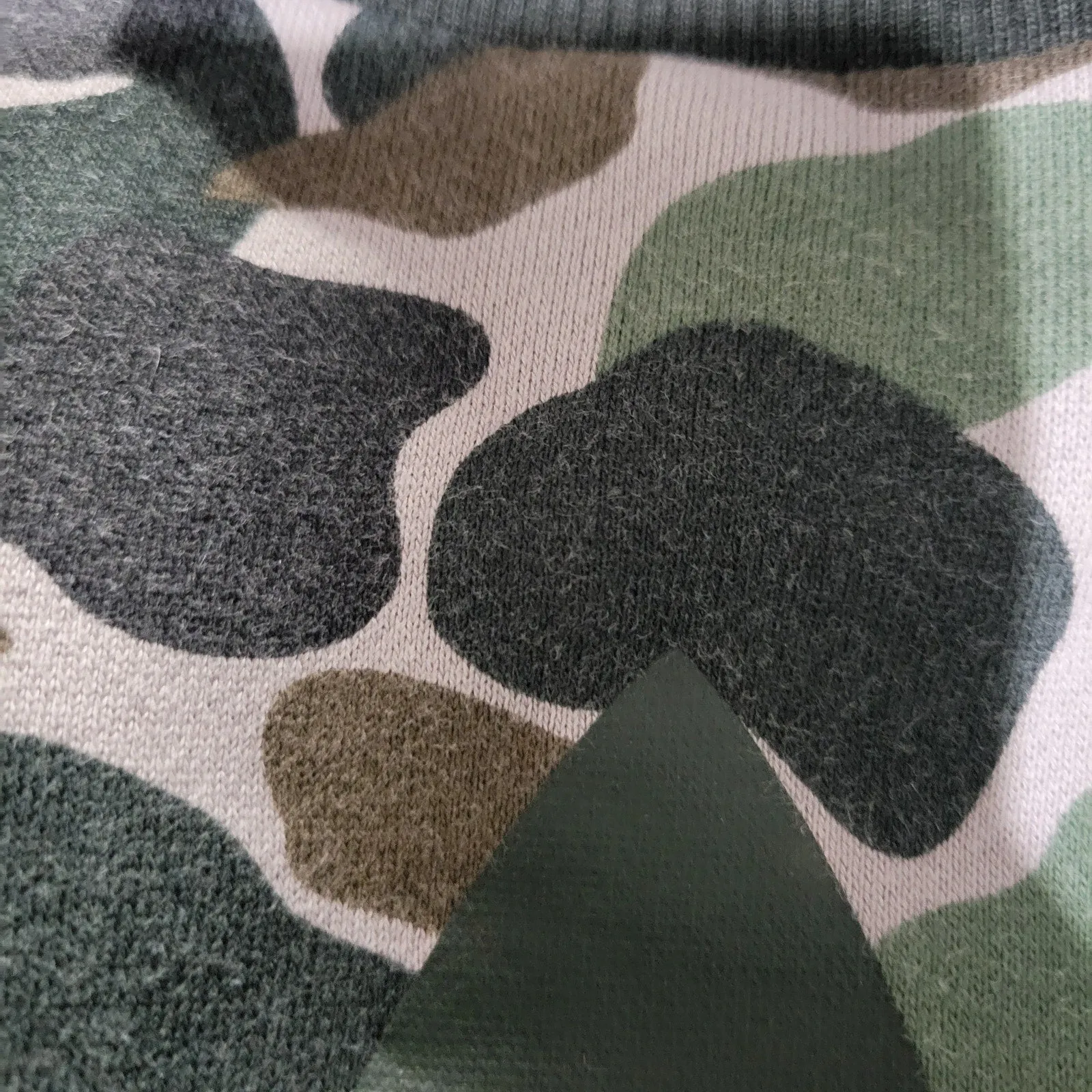 ADIDAS Camo Cropped Sweatshirt Green Army Trefoil Logo Drawstring Crewneck Lounge Size Small
