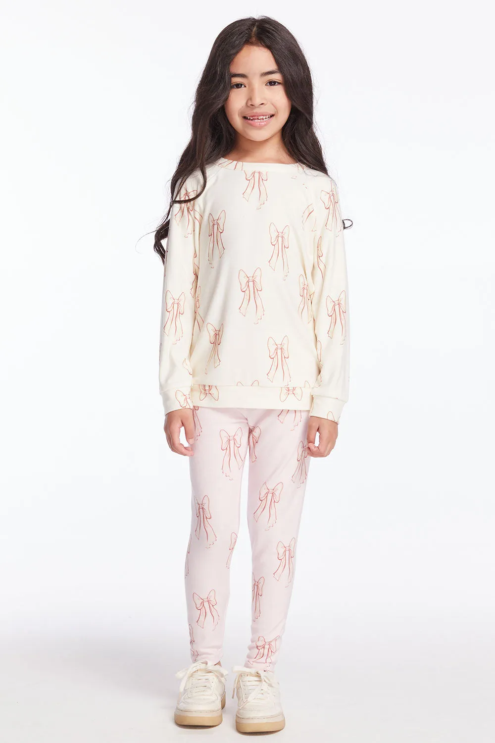 Allover Bows Girls Raglan Pullover
