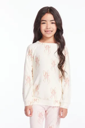 Allover Bows Girls Raglan Pullover