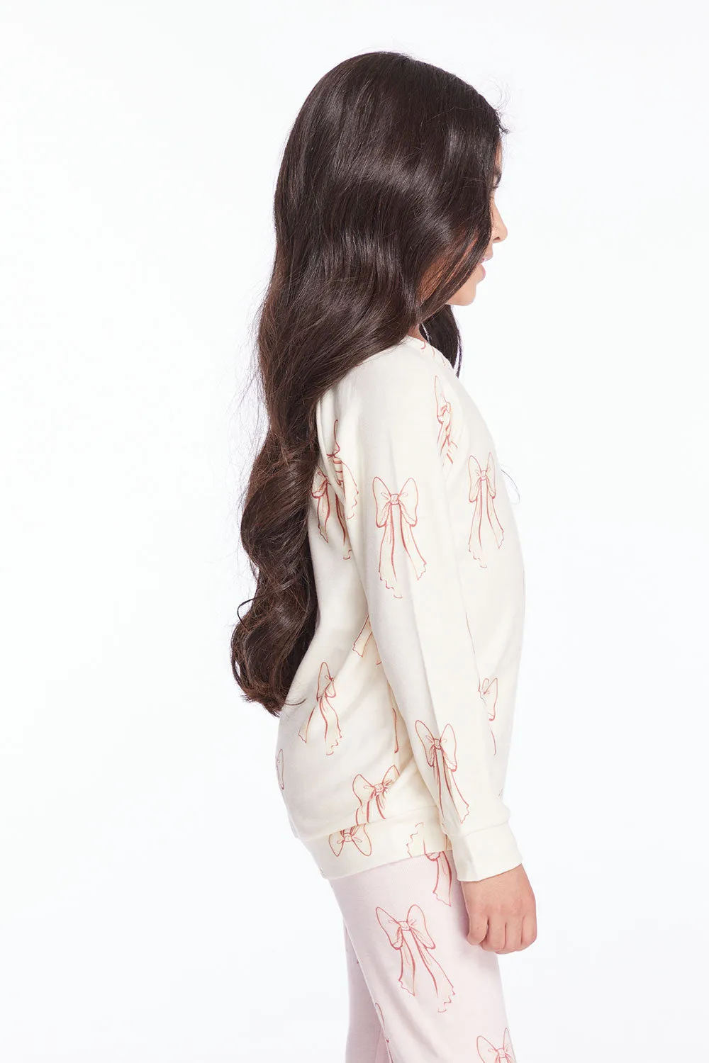 Allover Bows Girls Raglan Pullover