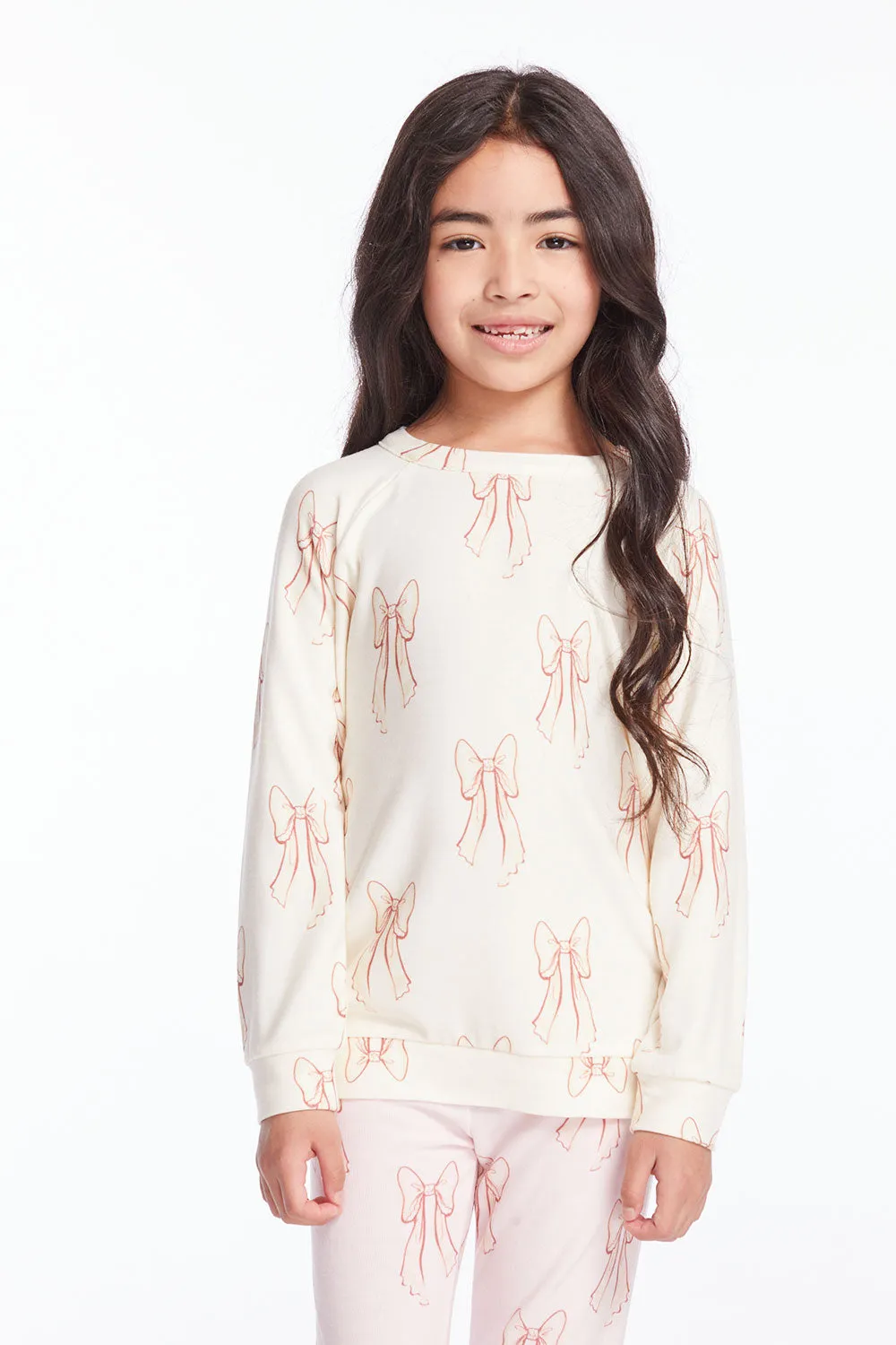 Allover Bows Girls Raglan Pullover