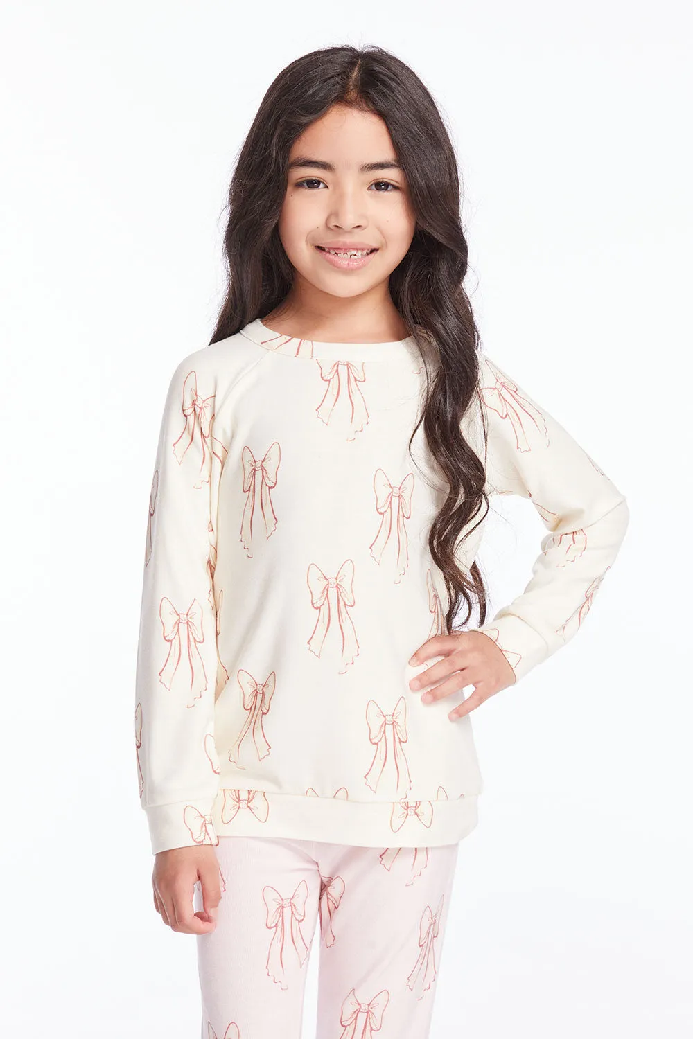 Allover Bows Girls Raglan Pullover