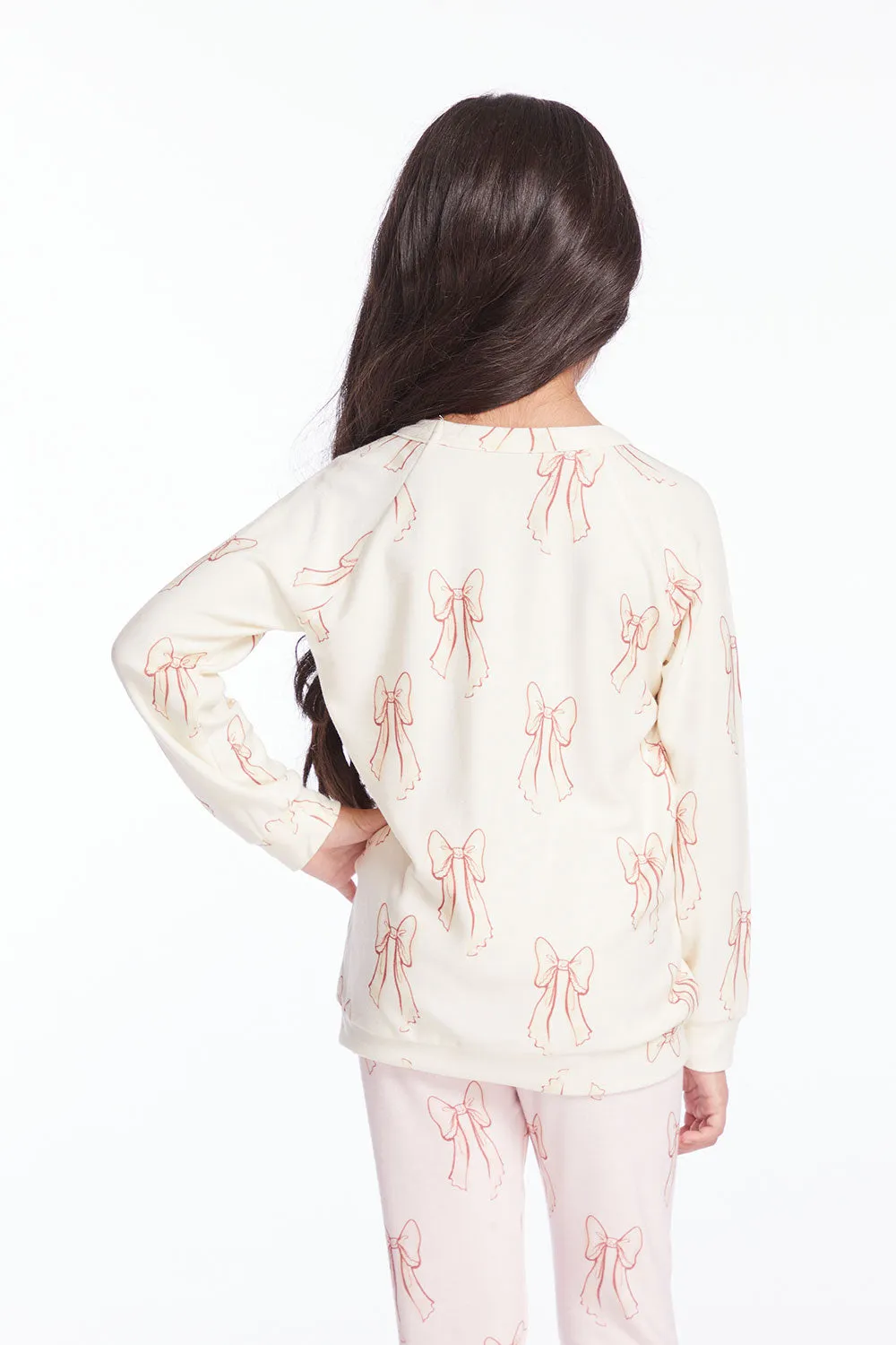 Allover Bows Girls Raglan Pullover