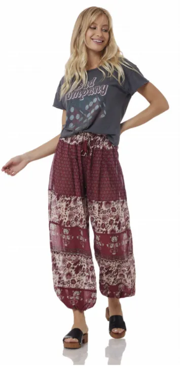 Anna Printed Harem Pants Burgundy