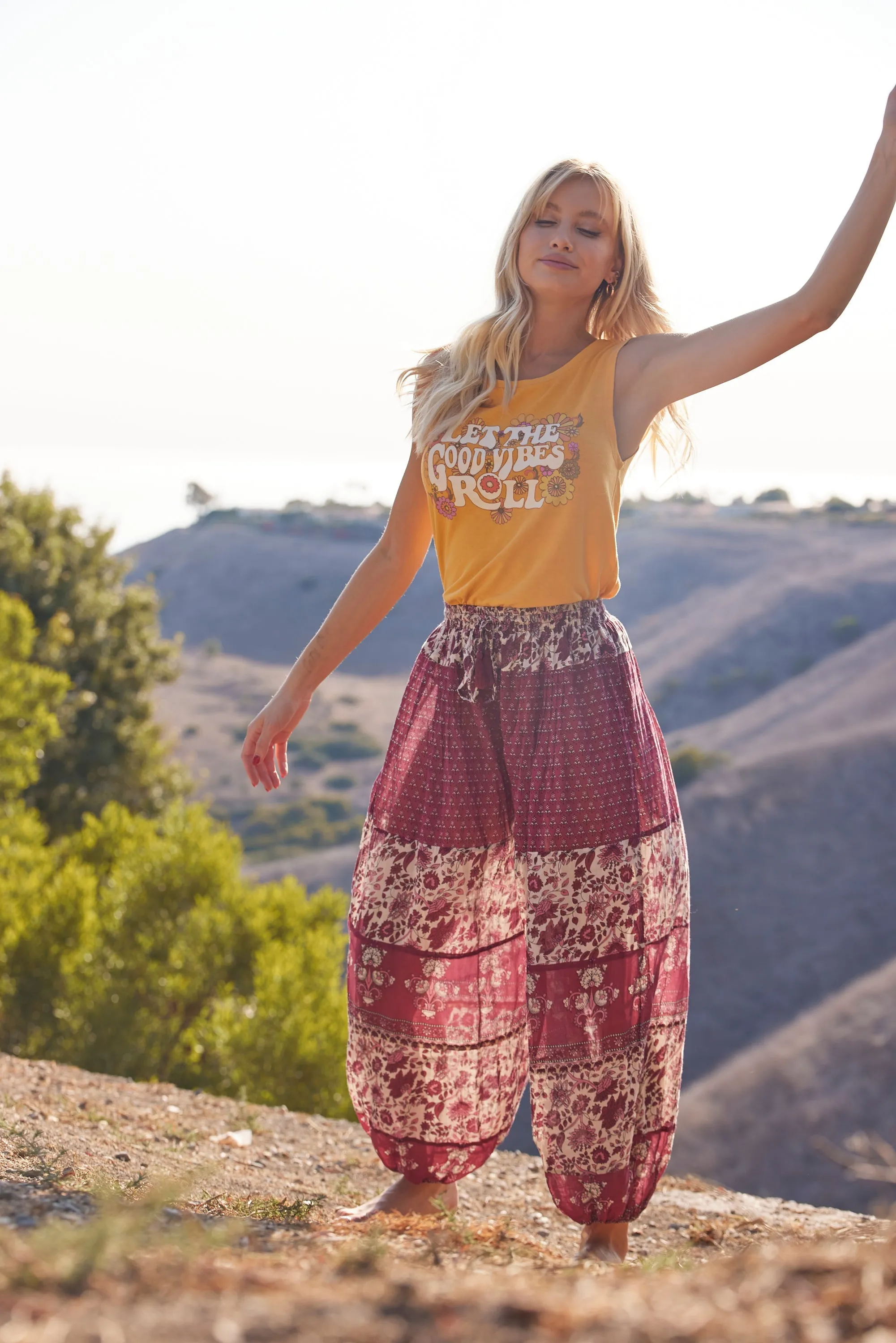 Anna Printed Harem Pants Burgundy