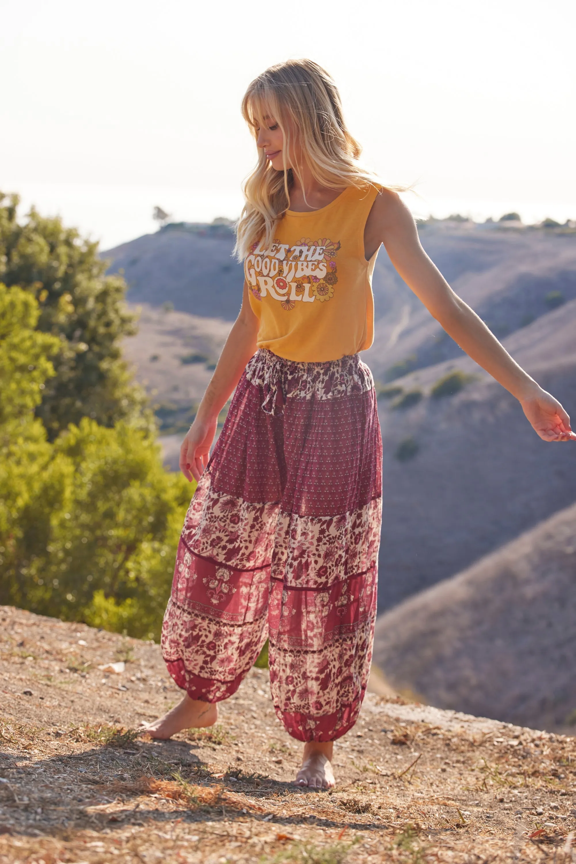 Anna Printed Harem Pants Burgundy