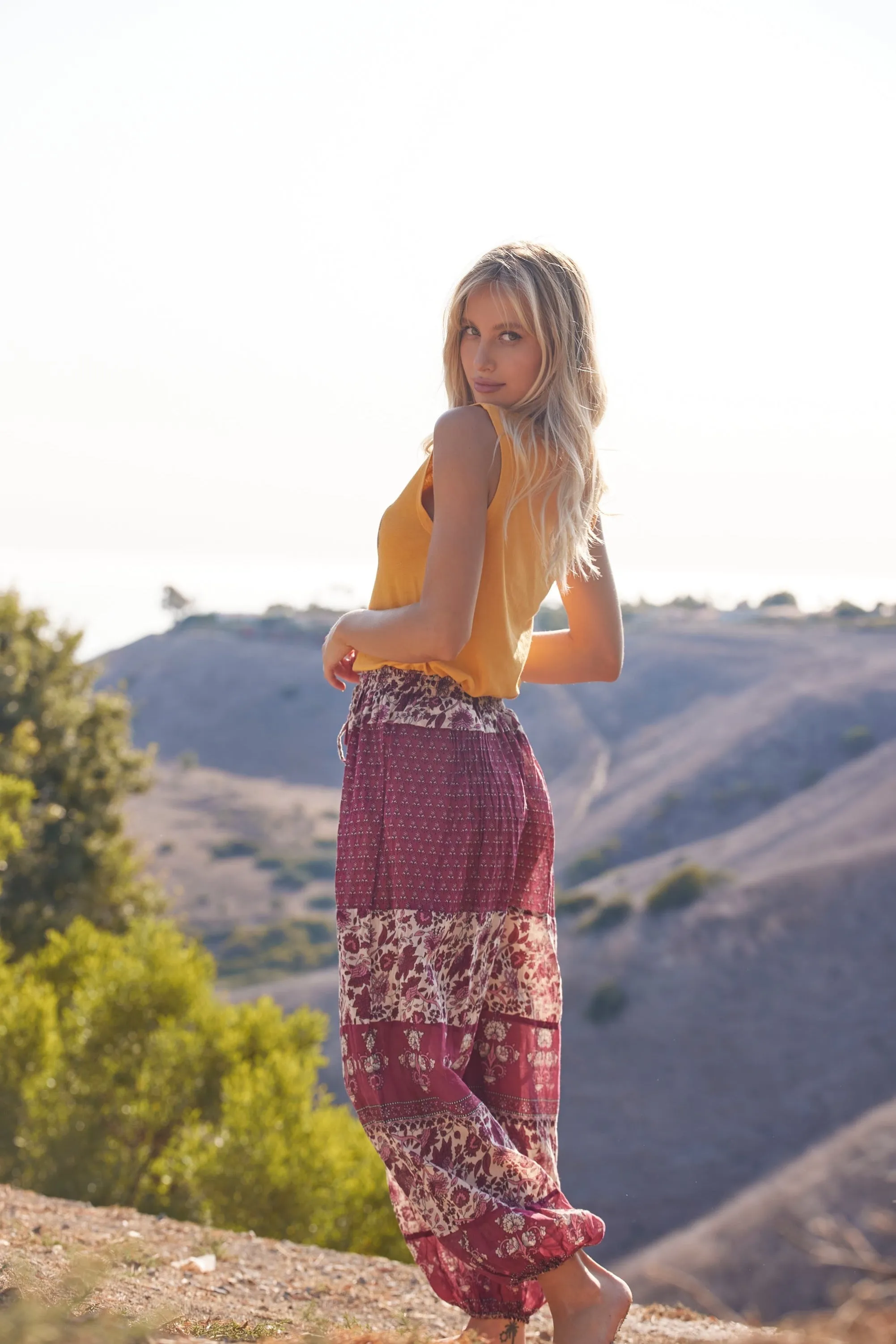 Anna Printed Harem Pants Burgundy