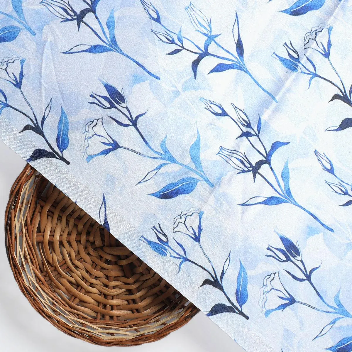 Attractive Blue Bud Water Paint Shadow Digital Printed Fabric - Japan Satin