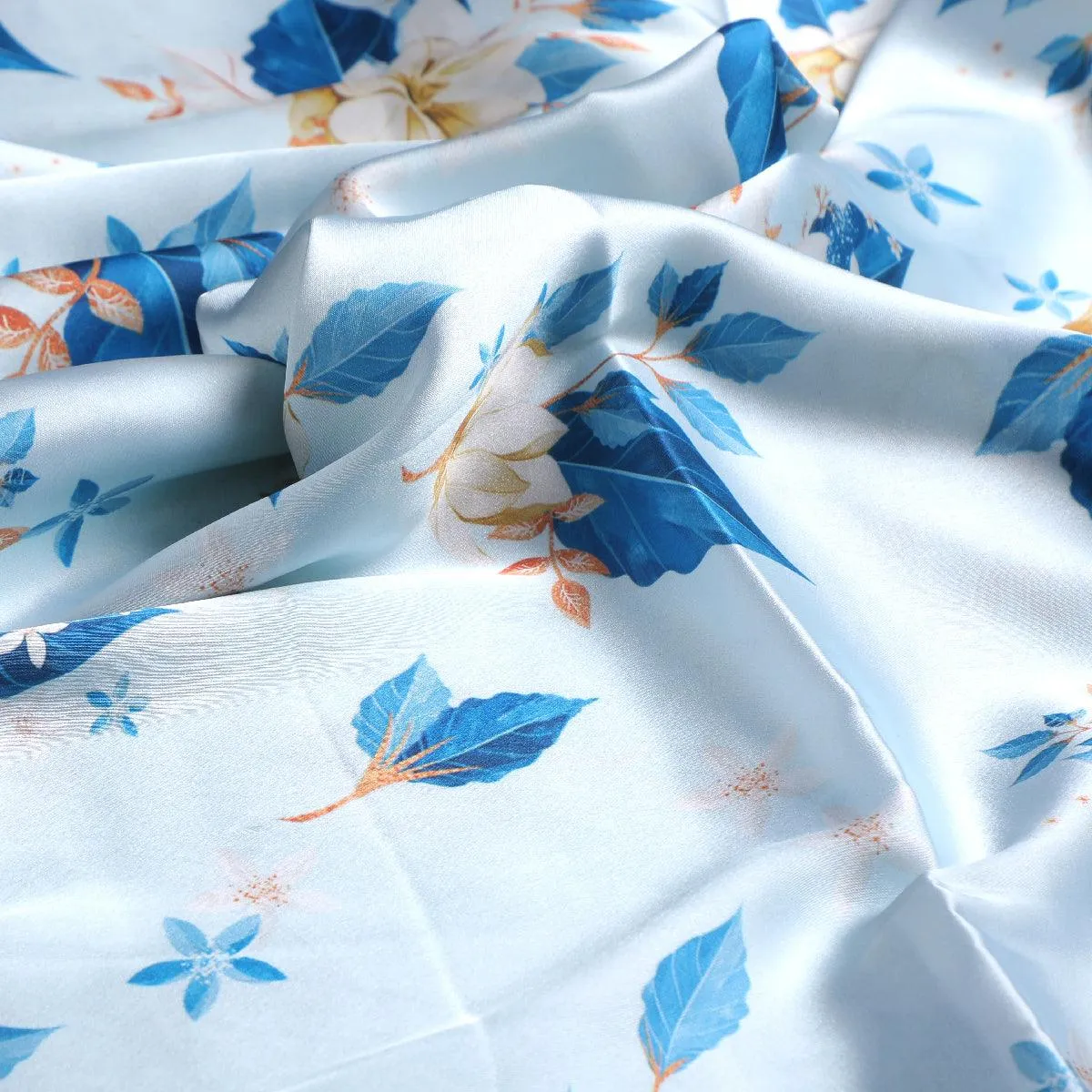 Attractive Blue Bud Water Paint Shadow Digital Printed Fabric - Japan Satin
