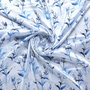 Attractive Blue Bud Water Paint Shadow Digital Printed Fabric - Japan Satin