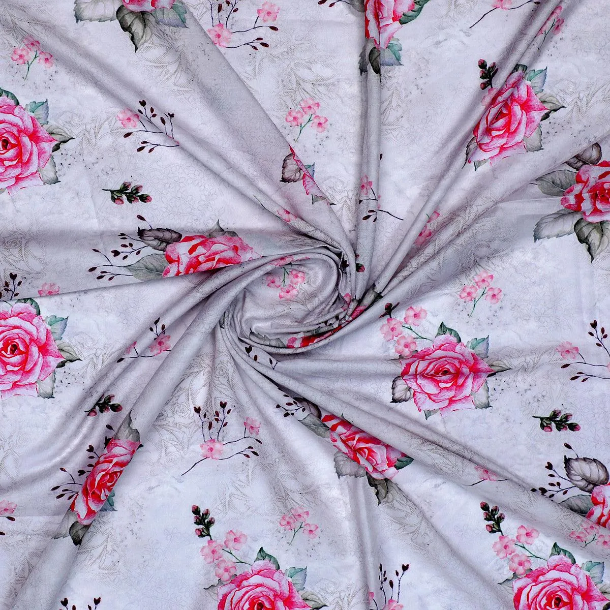 Beautiful Floating Pink Rose Digital Printed Fabric