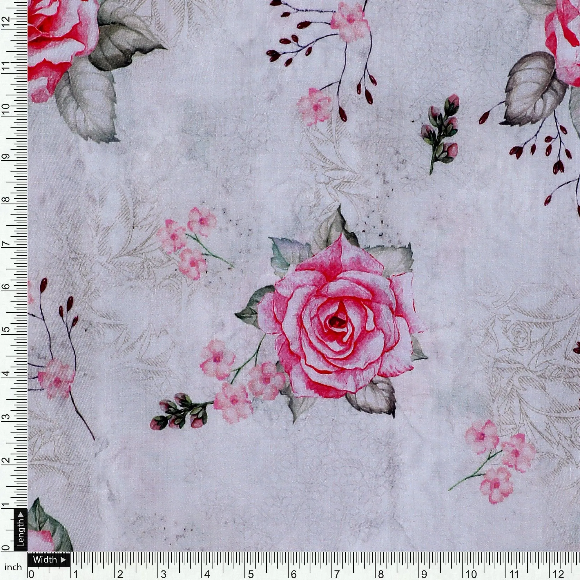 Beautiful Floating Pink Rose Digital Printed Fabric