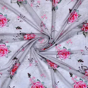 Beautiful Floating Pink Rose Digital Printed Fabric
