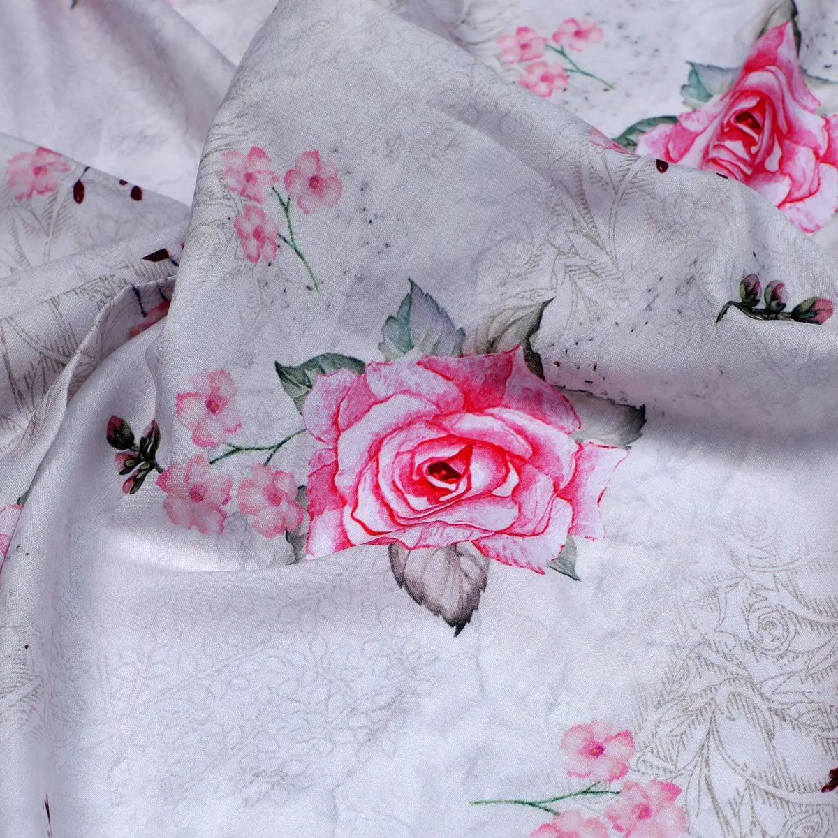 Beautiful Floating Pink Rose Digital Printed Fabric