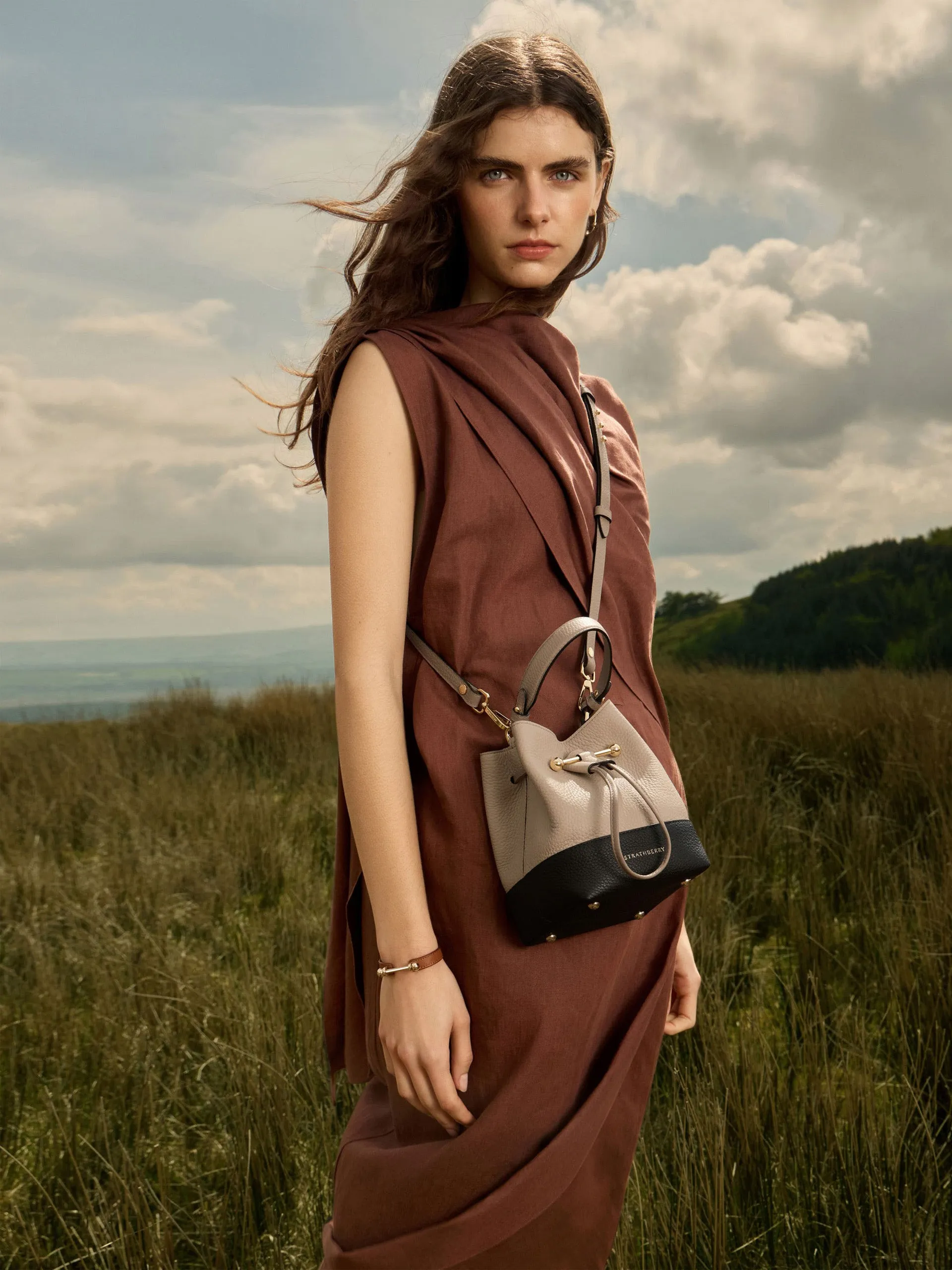 Black, oat and mushroom Osette bucket bag