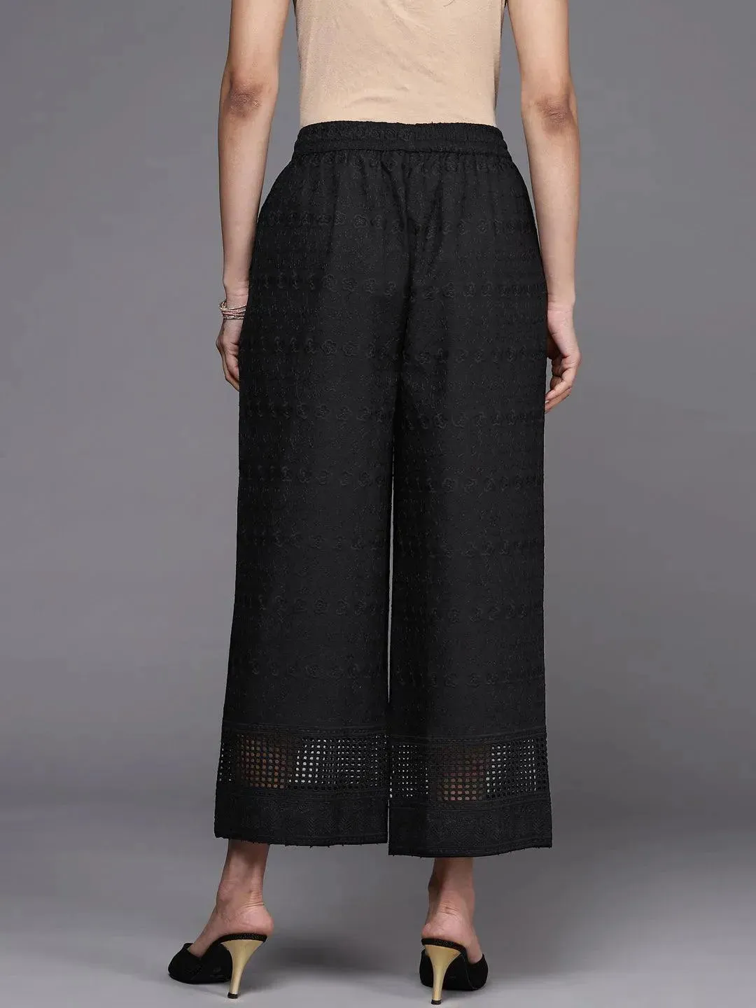Black Self Design Cotton Palazzos