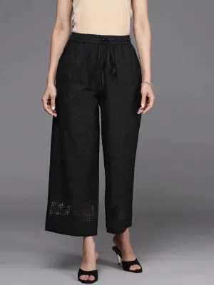 Black Self Design Cotton Palazzos