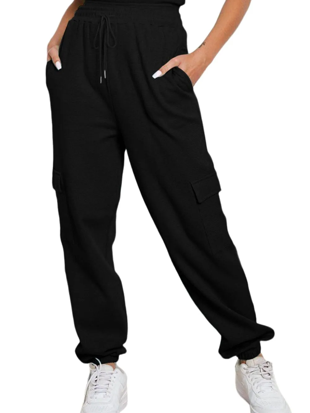 Black Textured Cargo Pocket Jogger Trousers