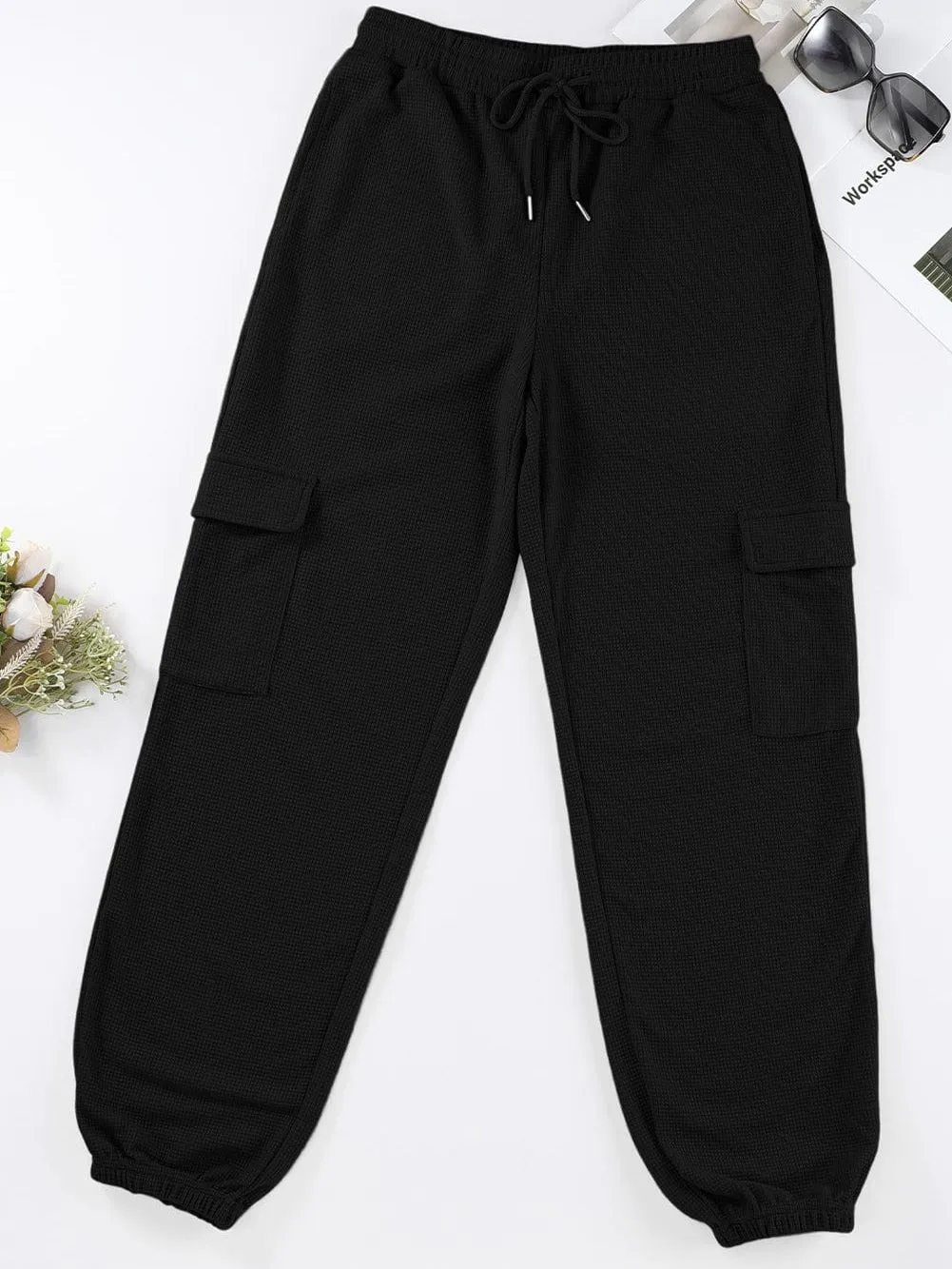 Black Textured Cargo Pocket Jogger Trousers