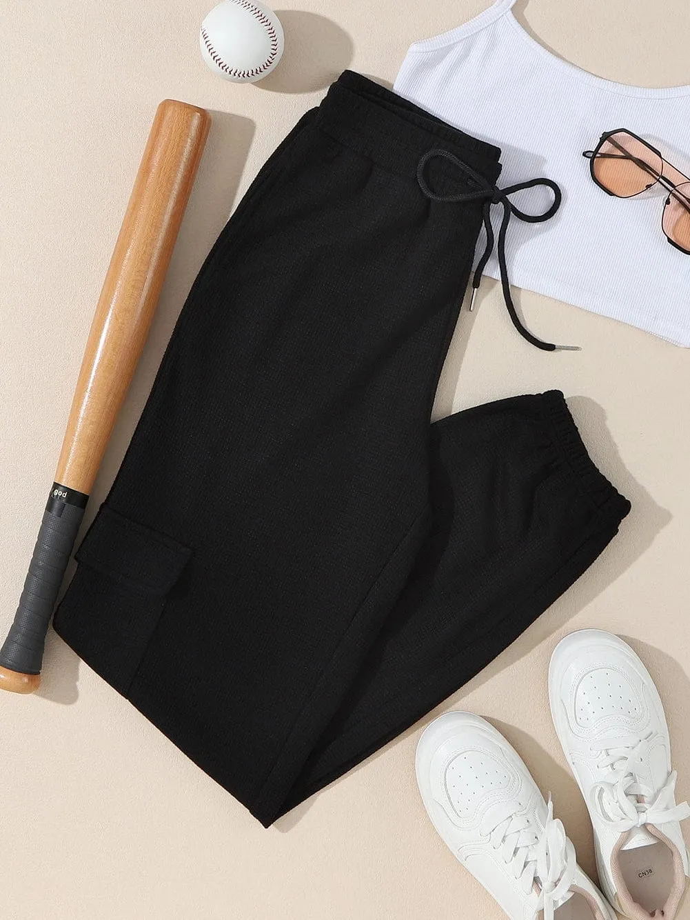 Black Textured Cargo Pocket Jogger Trousers