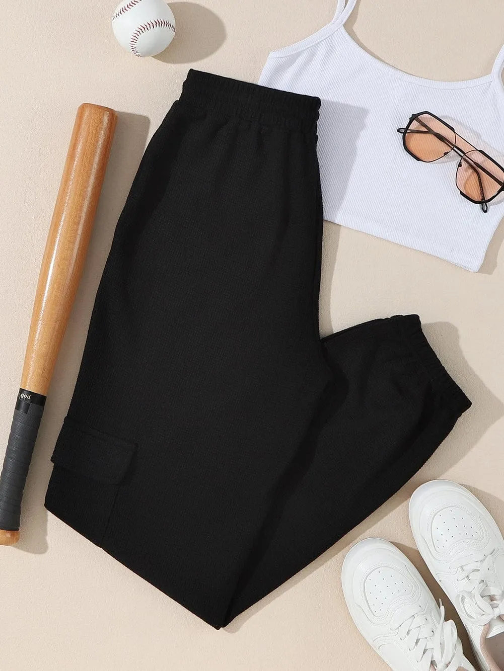 Black Textured Cargo Pocket Jogger Trousers