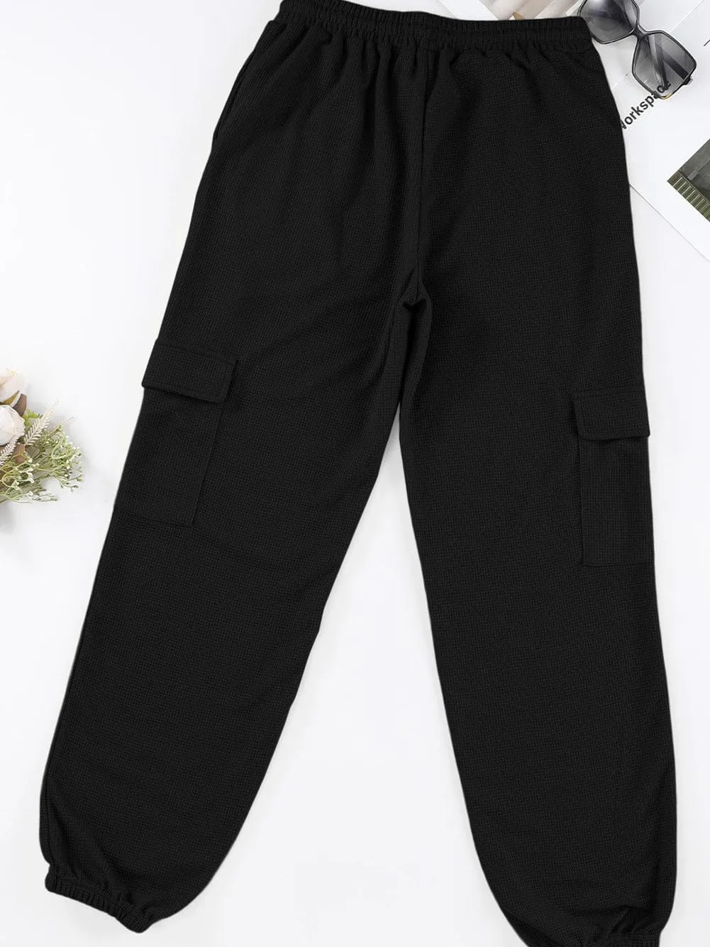Black Textured Cargo Pocket Jogger Trousers