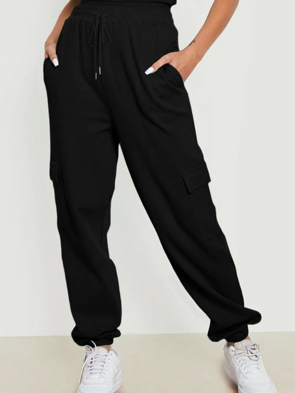 Black Textured Cargo Pocket Jogger Trousers