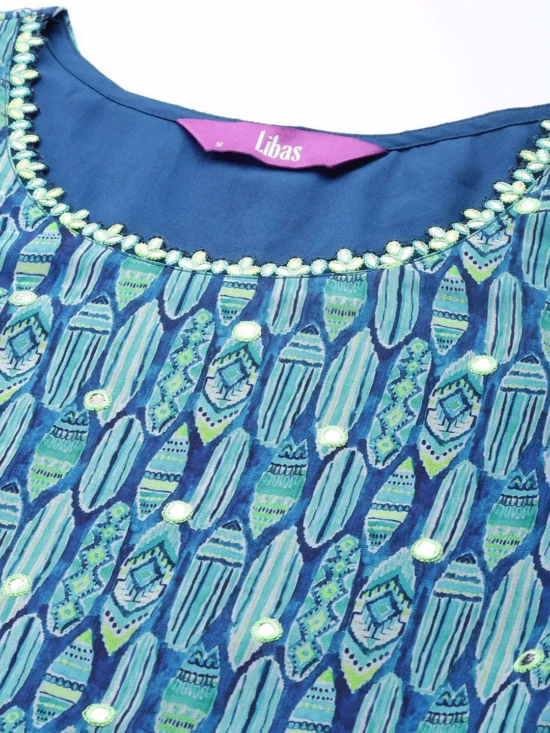 Blue Printed Georgette A-Line Kurta With Sharara & Dupatta