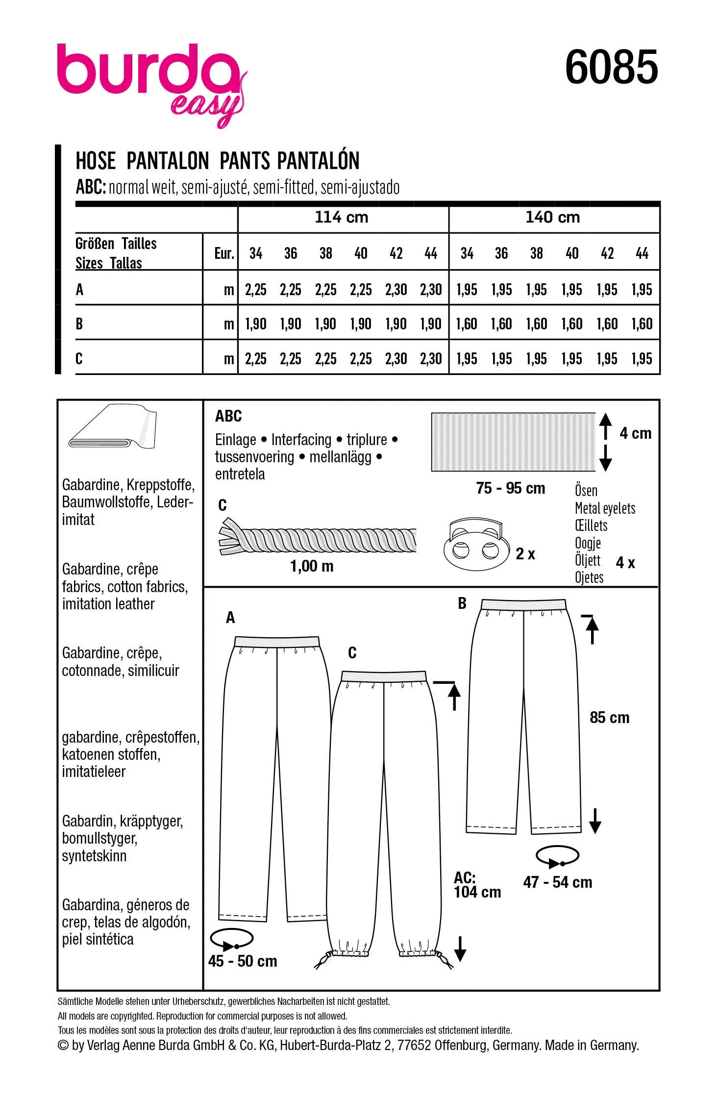 Burda 6085 Misses' Skirt/Pants