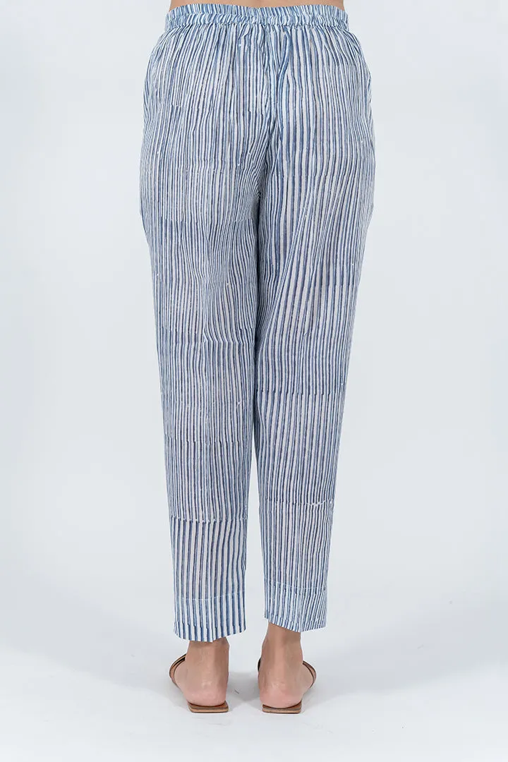 Cotton Hand Block Printed Pant - Blue
