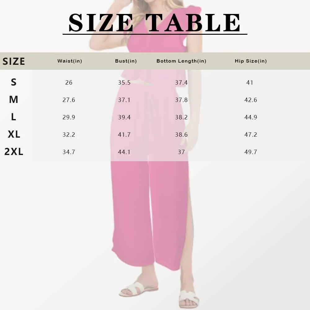 Custom Face Daisy Women's Deep V Neck Crop Top Side Slit Drawstring Wide Leg Pants Set