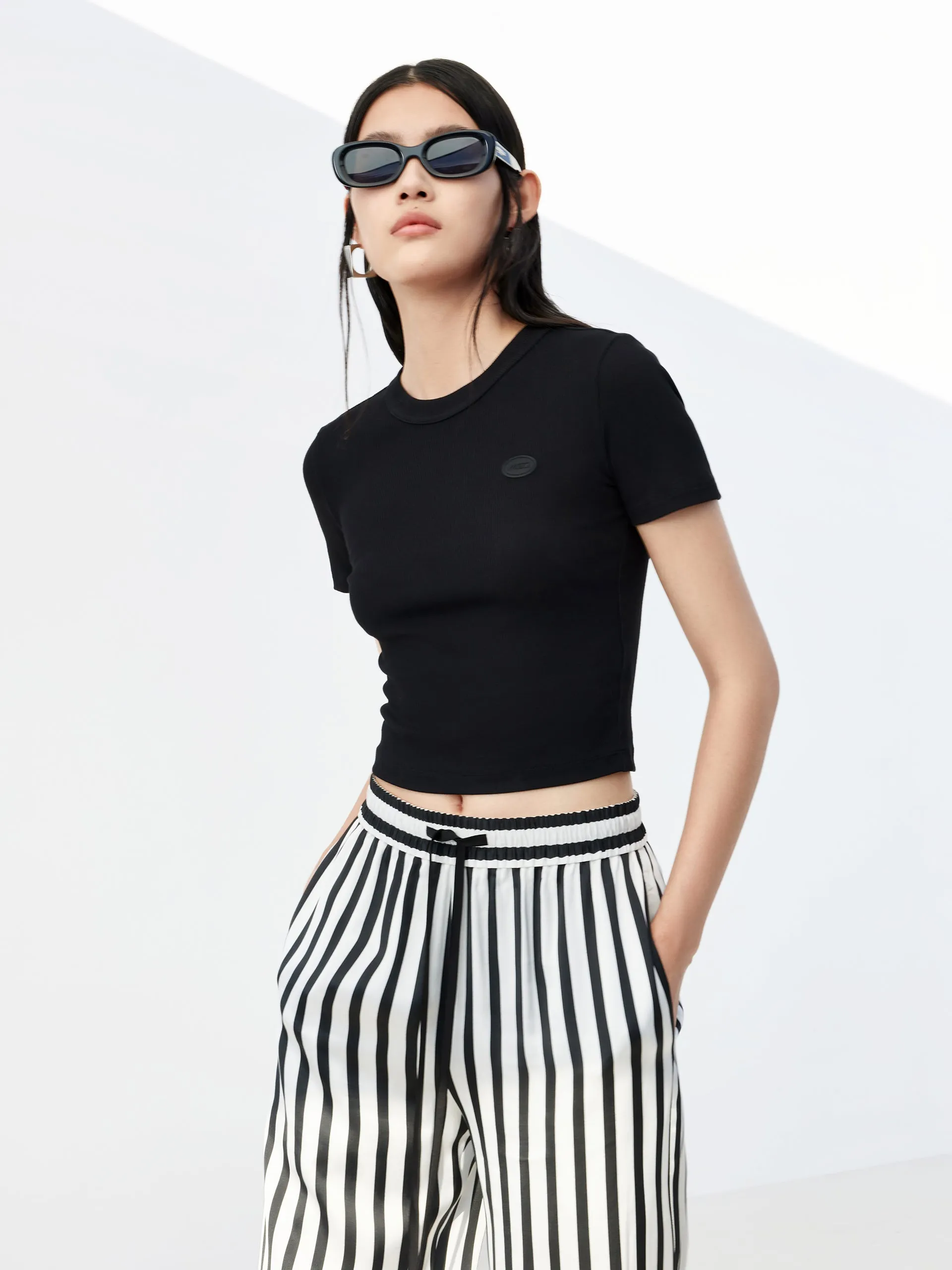 Drawstring Striped Straight Pants