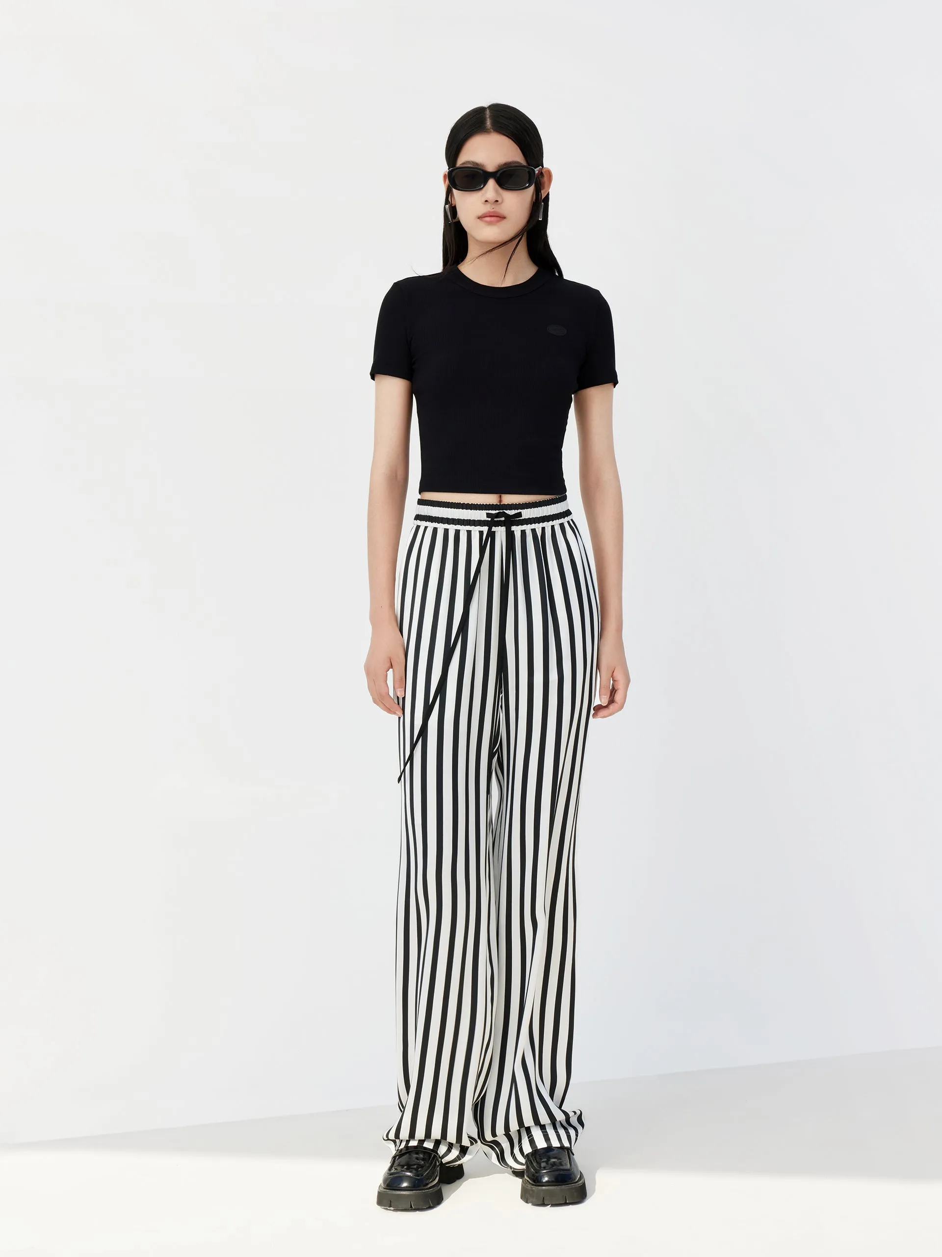 Drawstring Striped Straight Pants