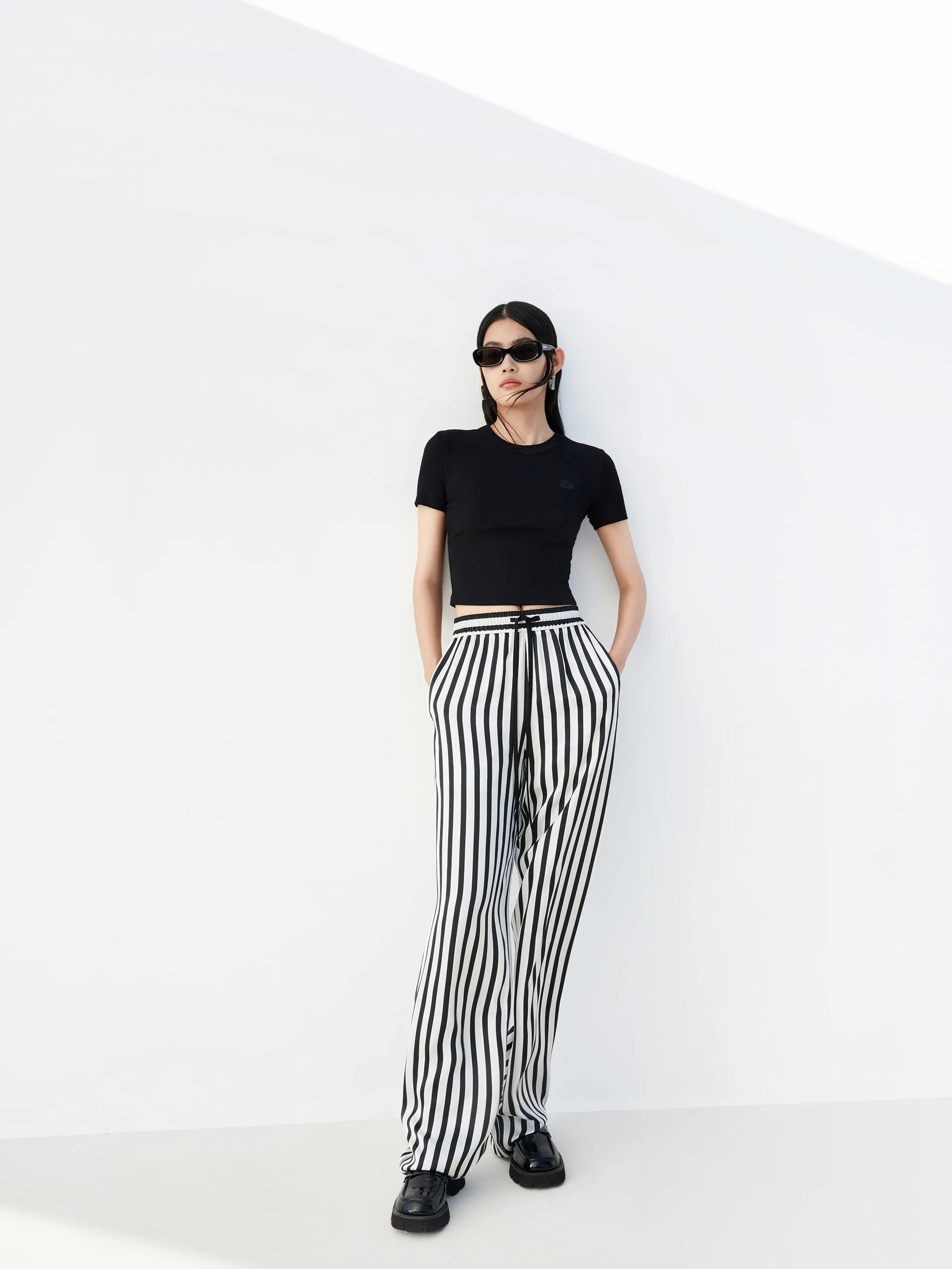 Drawstring Striped Straight Pants