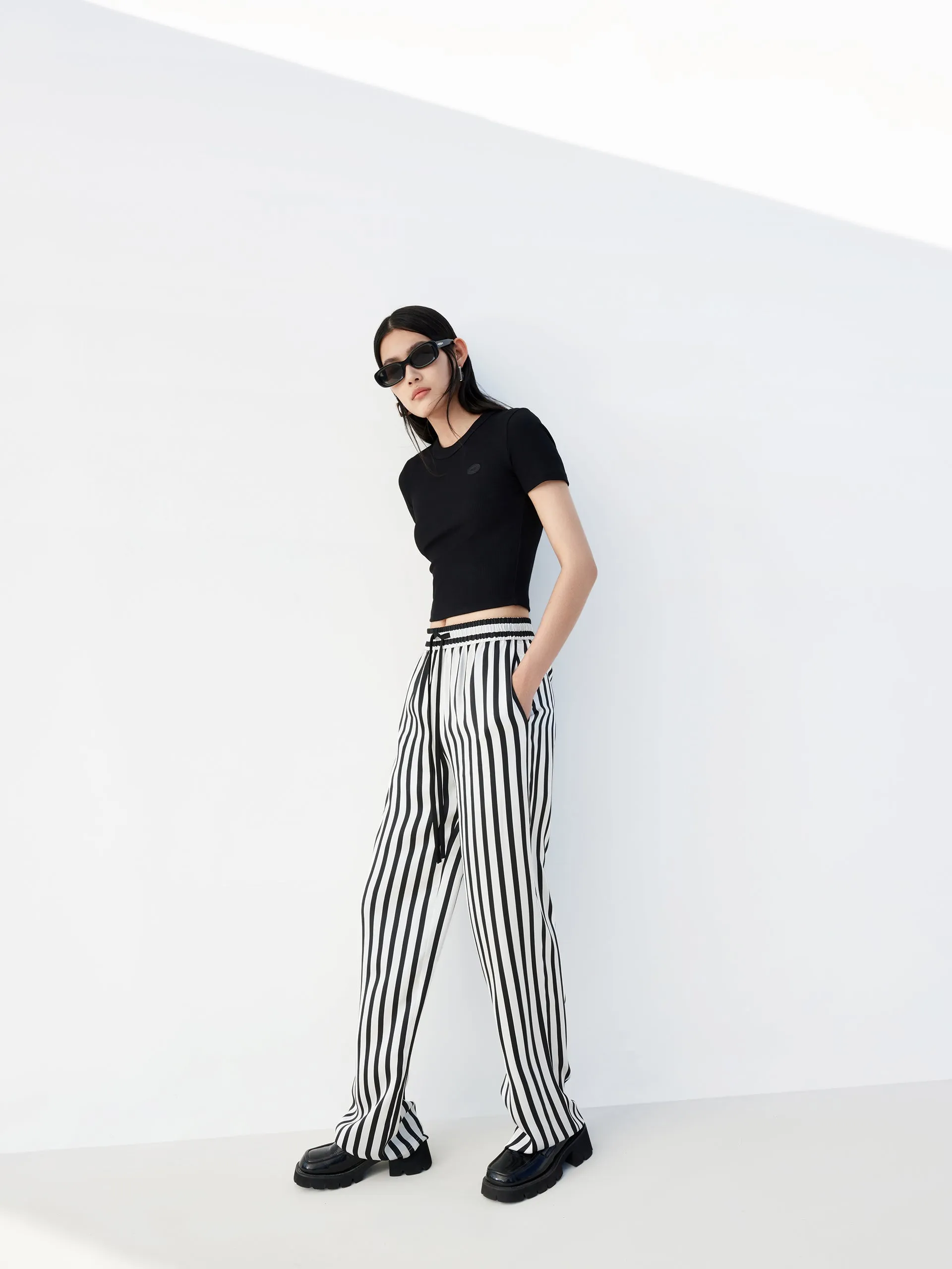 Drawstring Striped Straight Pants