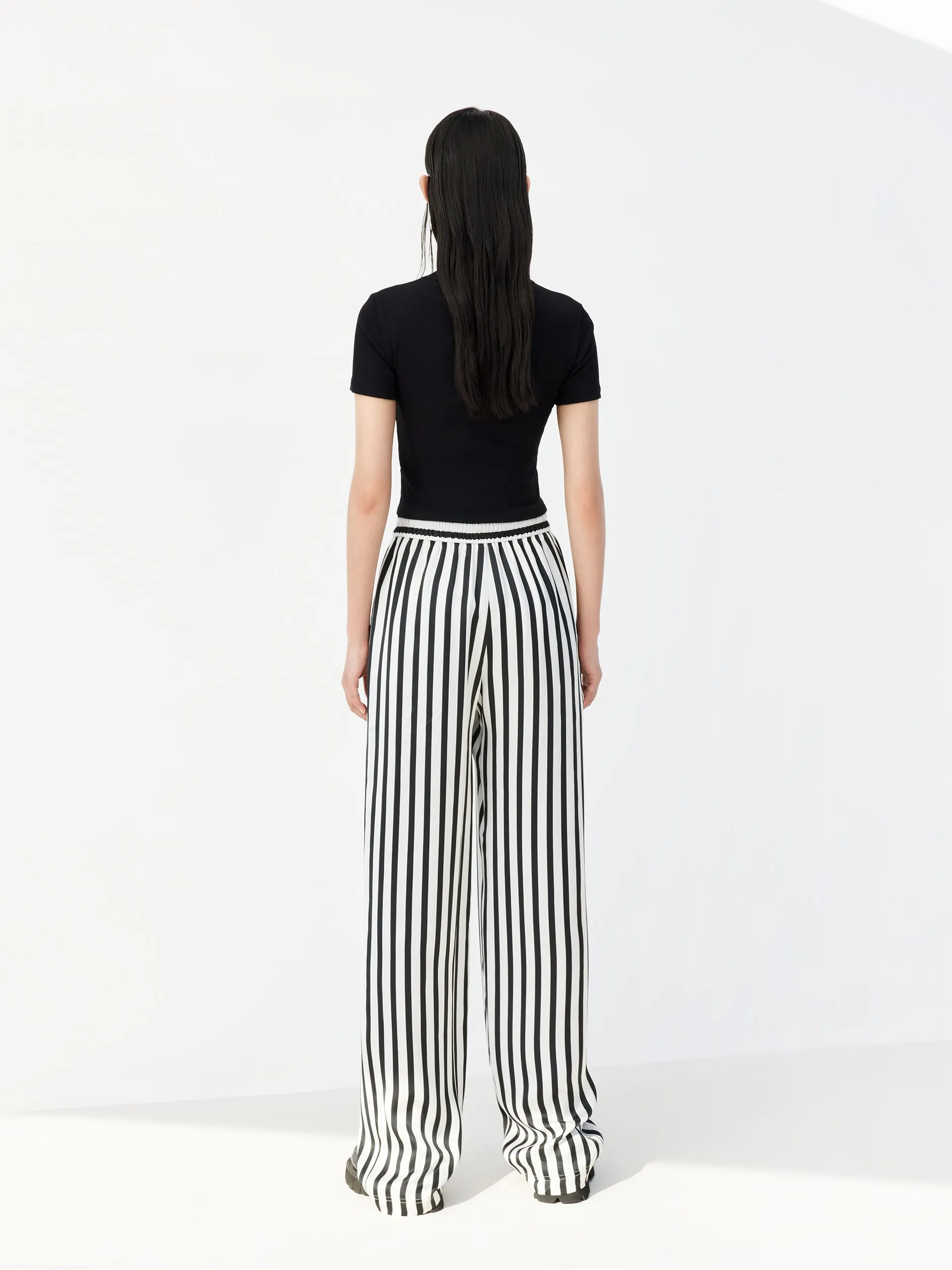 Drawstring Striped Straight Pants
