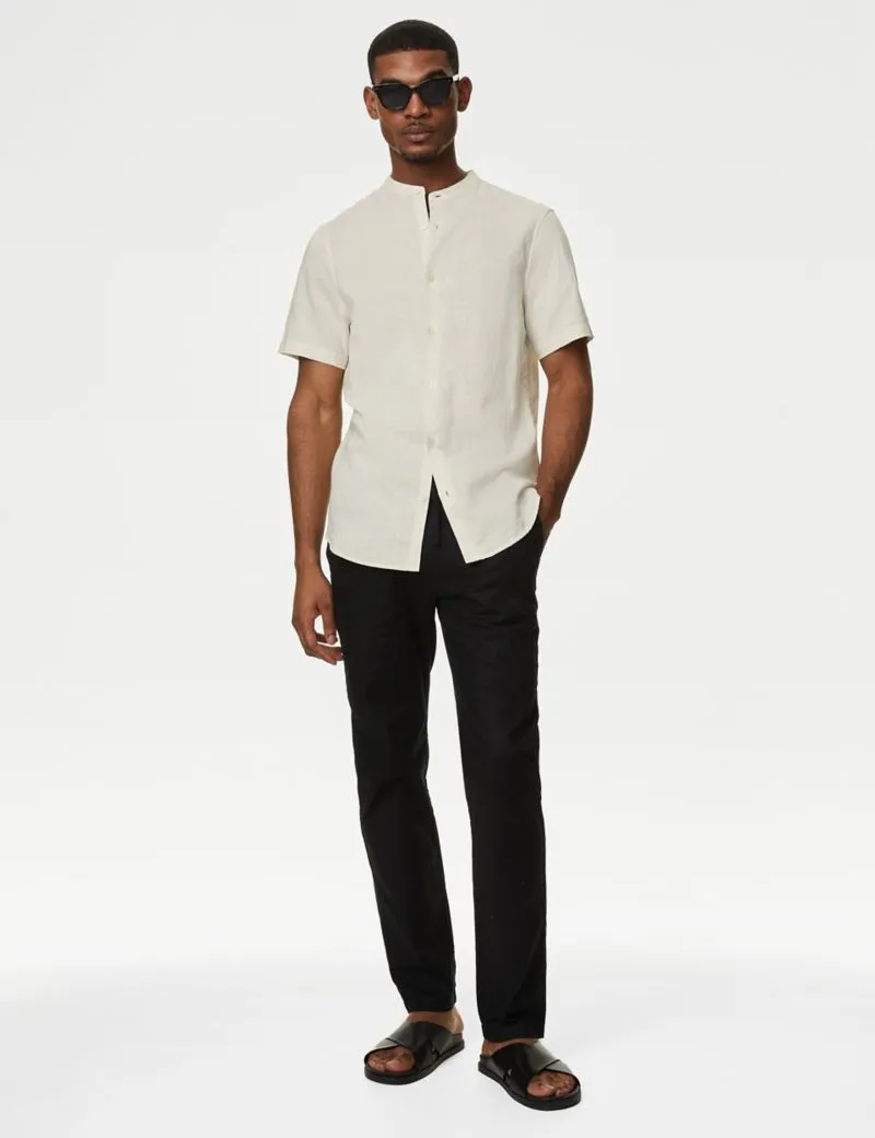 Easy Iron Cotton Linen Blend Grandad Collar Shirt