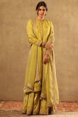 Embroidered Green Pure Metallic Silk Cotton Sharara Set