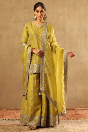 Embroidered Lime Green Pure Silk Organza Sharara Set