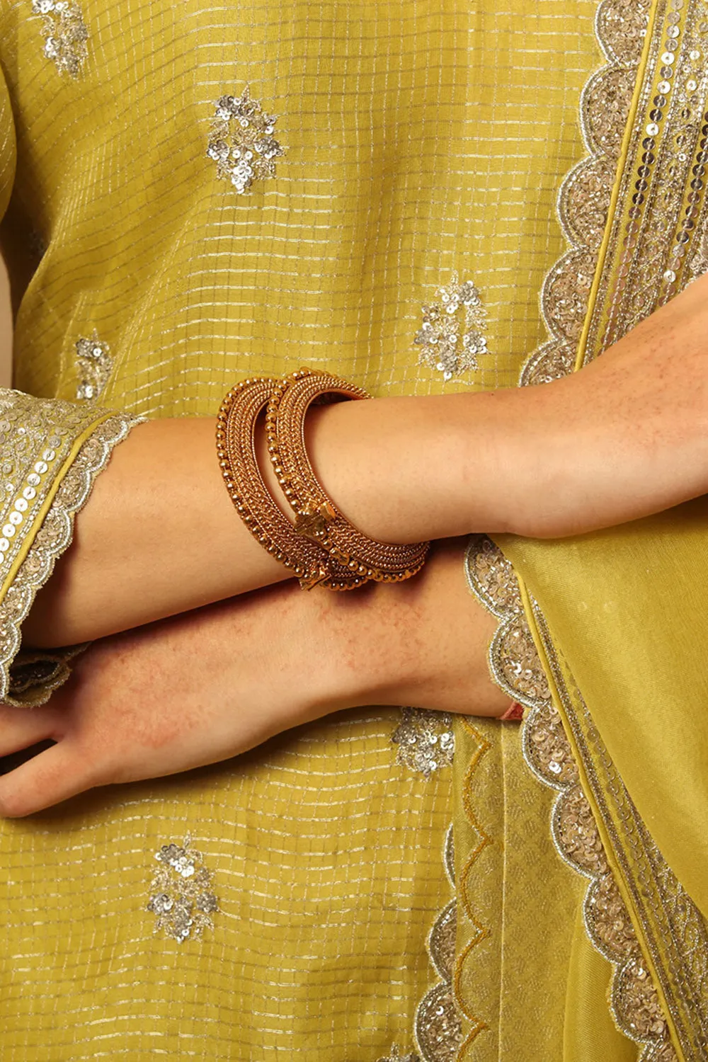 Embroidered Lime Green Pure Silk Organza Sharara Set
