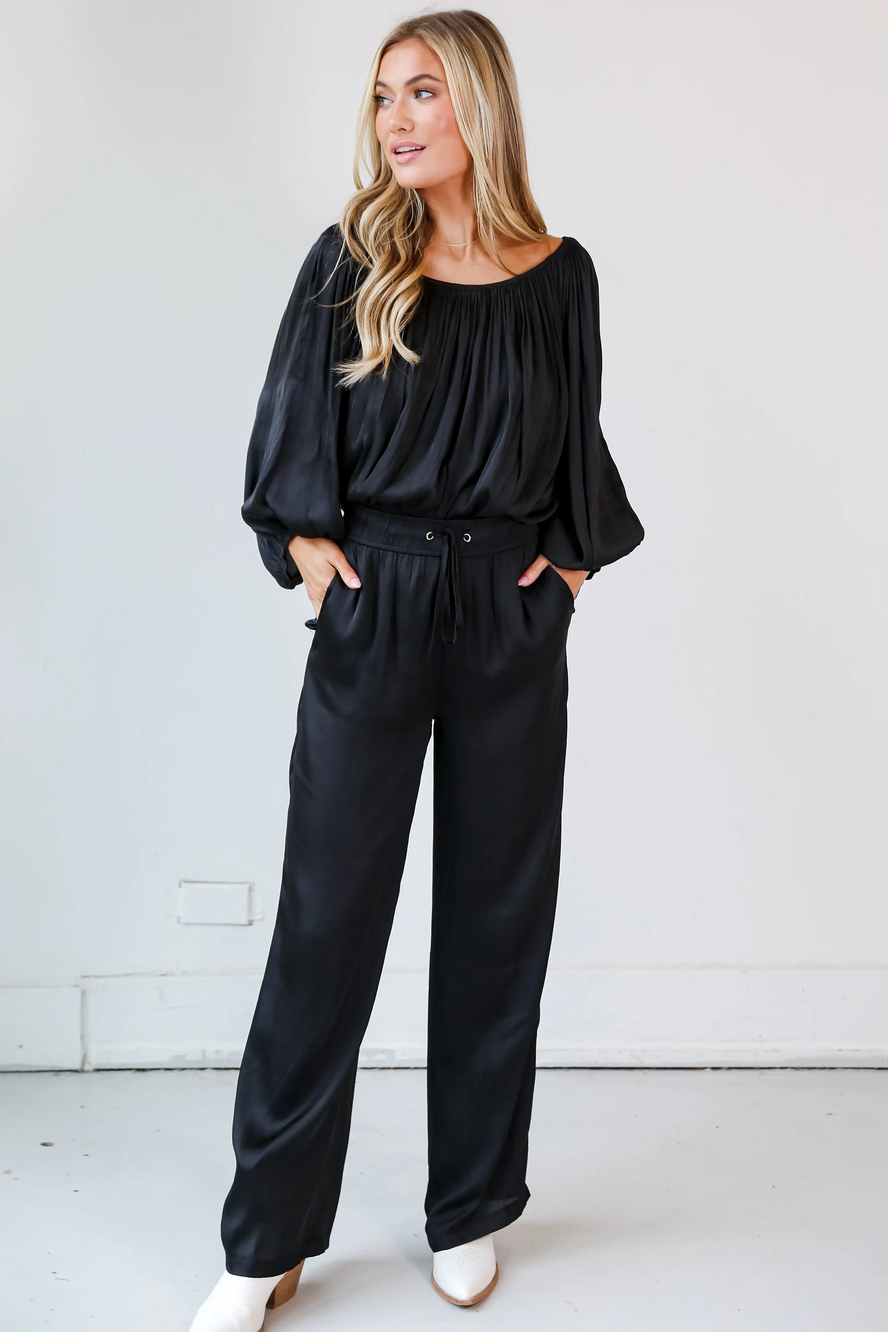 FINAL SALE - Exquisite Shine Black Satin Wide Leg Pants
