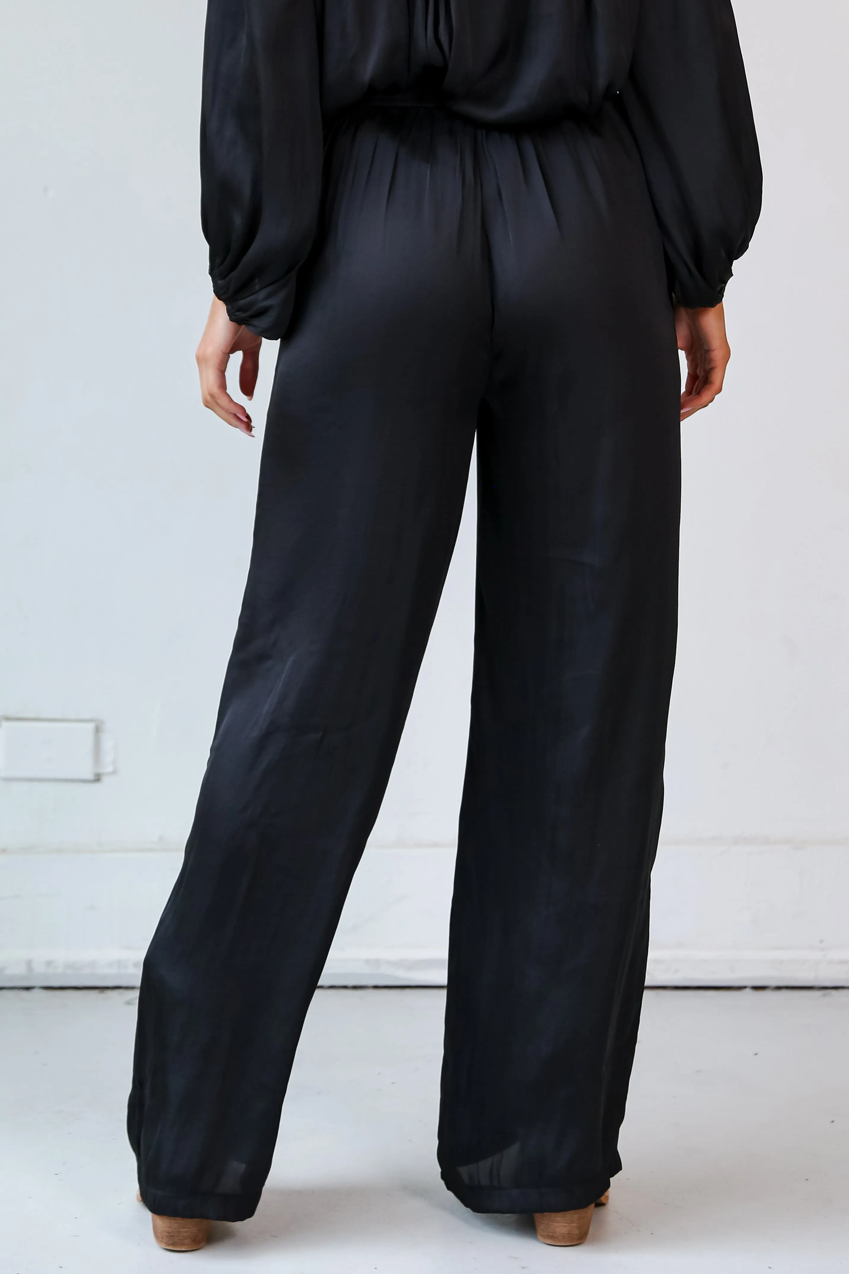 FINAL SALE - Exquisite Shine Black Satin Wide Leg Pants