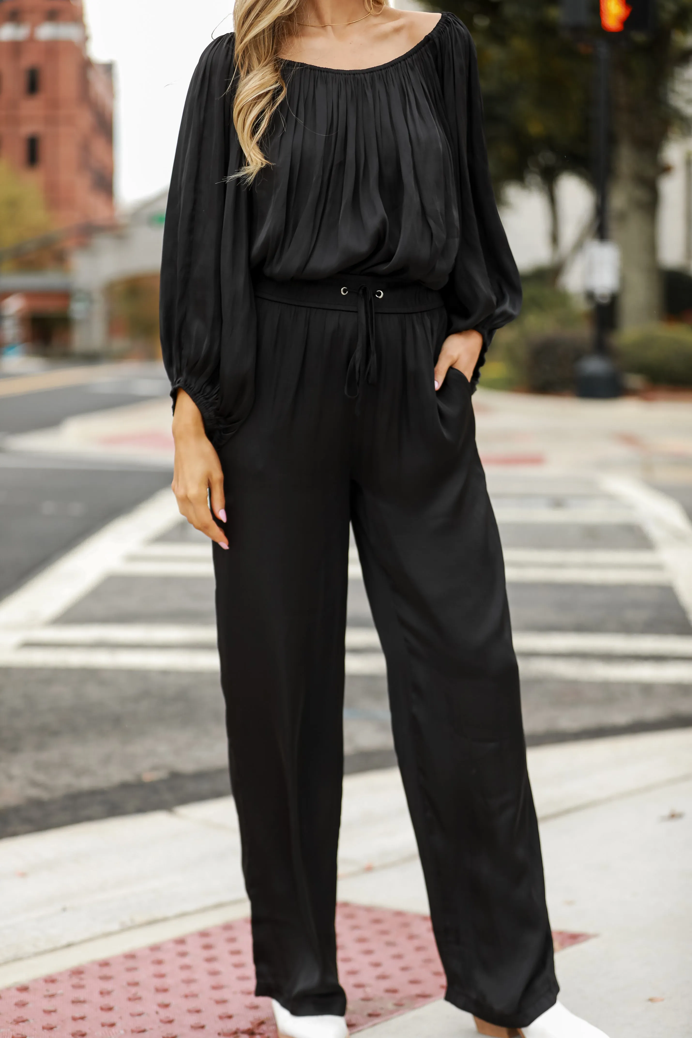 FINAL SALE - Exquisite Shine Black Satin Wide Leg Pants