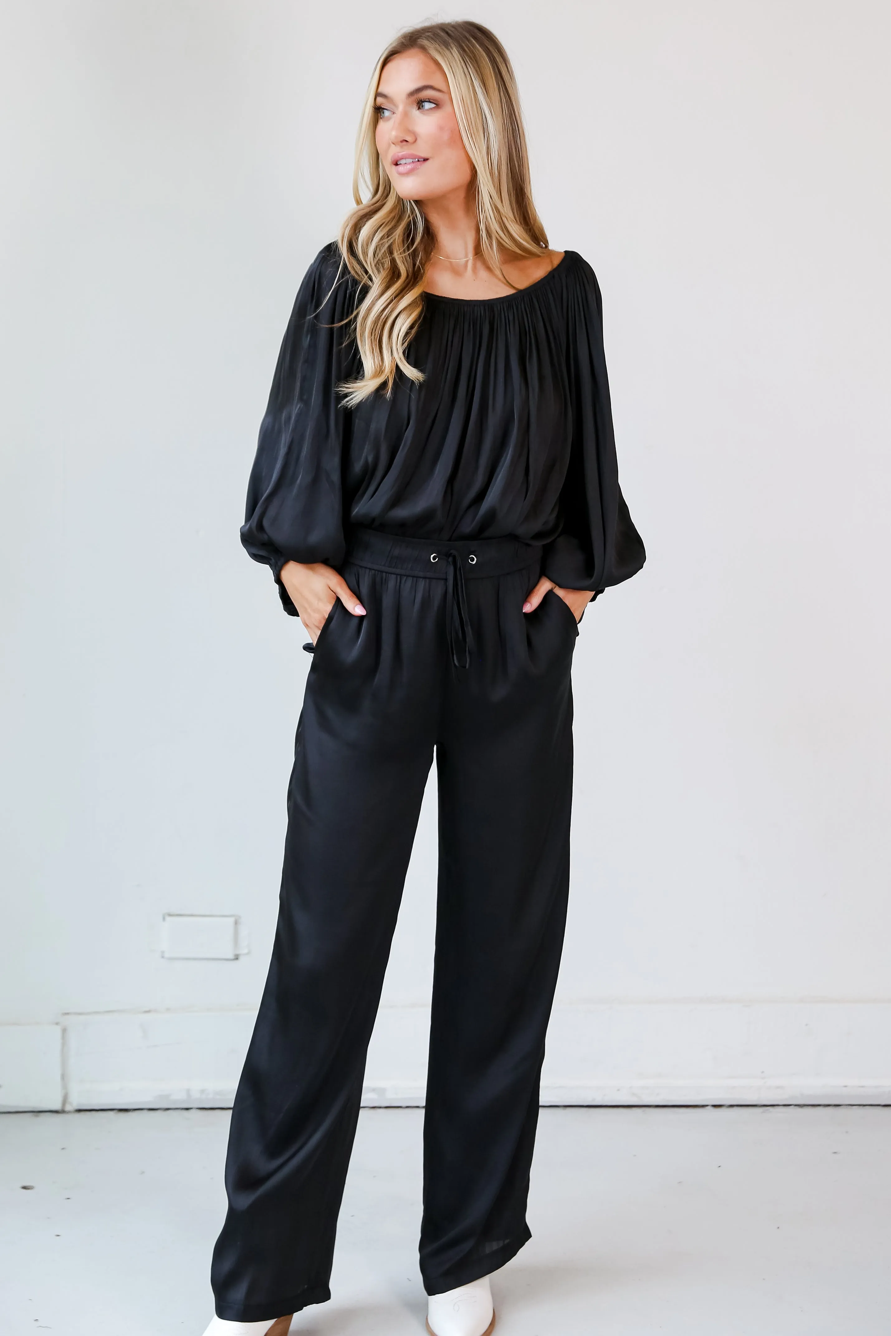 FINAL SALE - Exquisite Shine Black Satin Wide Leg Pants