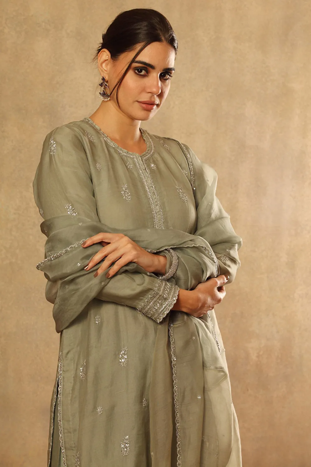 Handwoven Sea Green Katan Silk Kurta Set
