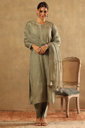 Handwoven Sea Green Katan Silk Kurta Set